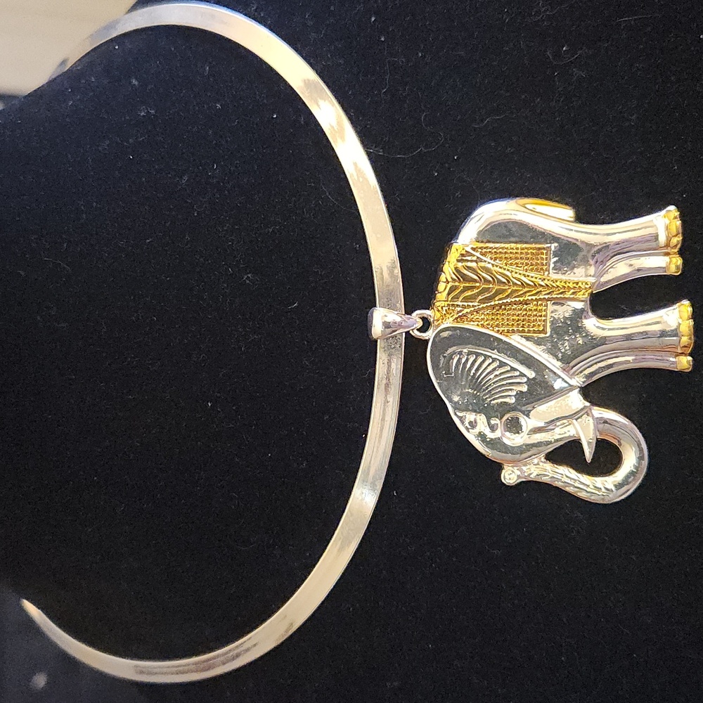 Elegant Silver and Gold Elephant Pendant Necklace/Earring Set